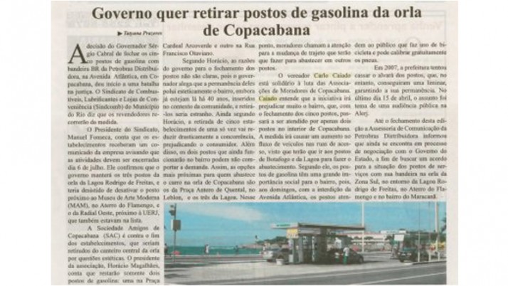 Caiado defende manutenção dos postos de gasolina na Avenida Atlântica