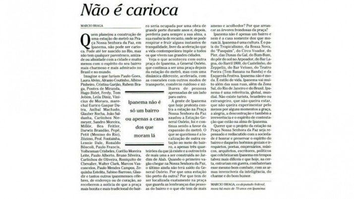 Não é Carioca – Artigo de Márcio Braga – Em defesa da Praça Nossa Senhora da Paz