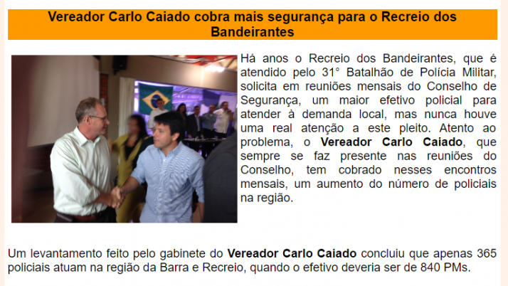 Ver. Carlo Caiado – Diário do Recreio 10/2013