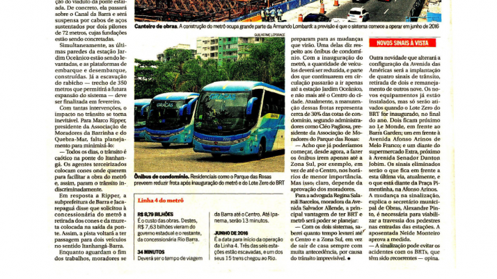 O Globo Barra: Obras da Linha 4 do metrô e do BRT avançam