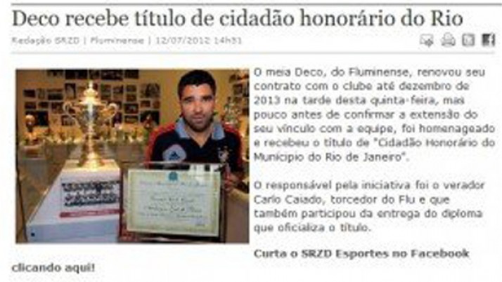 Caiado entrega título de Cidadão Honorário do Rio de Janeiro ao Deco