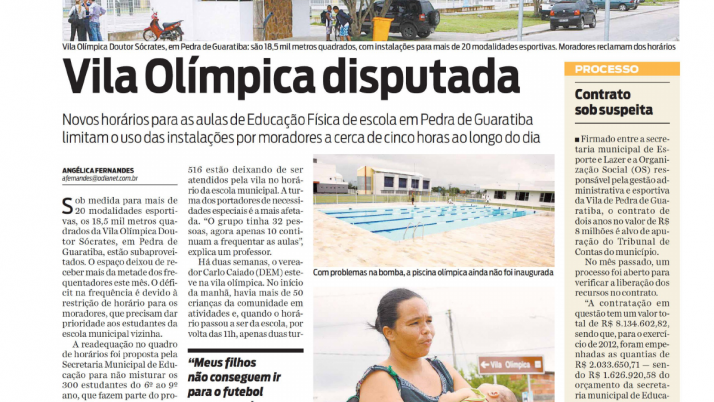 O Dia: Caiado visita Vila Olímpica em Pedra de Guaratiba