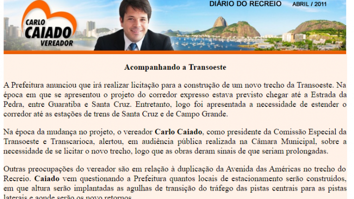 Ver. Carlo Caiado – Diário do Recreio 04/2011