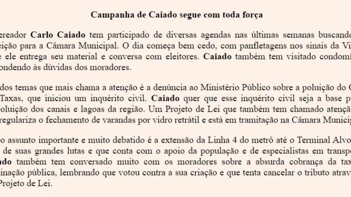 Ver. Carlo Caiado – Diário do Recreio 09/2012